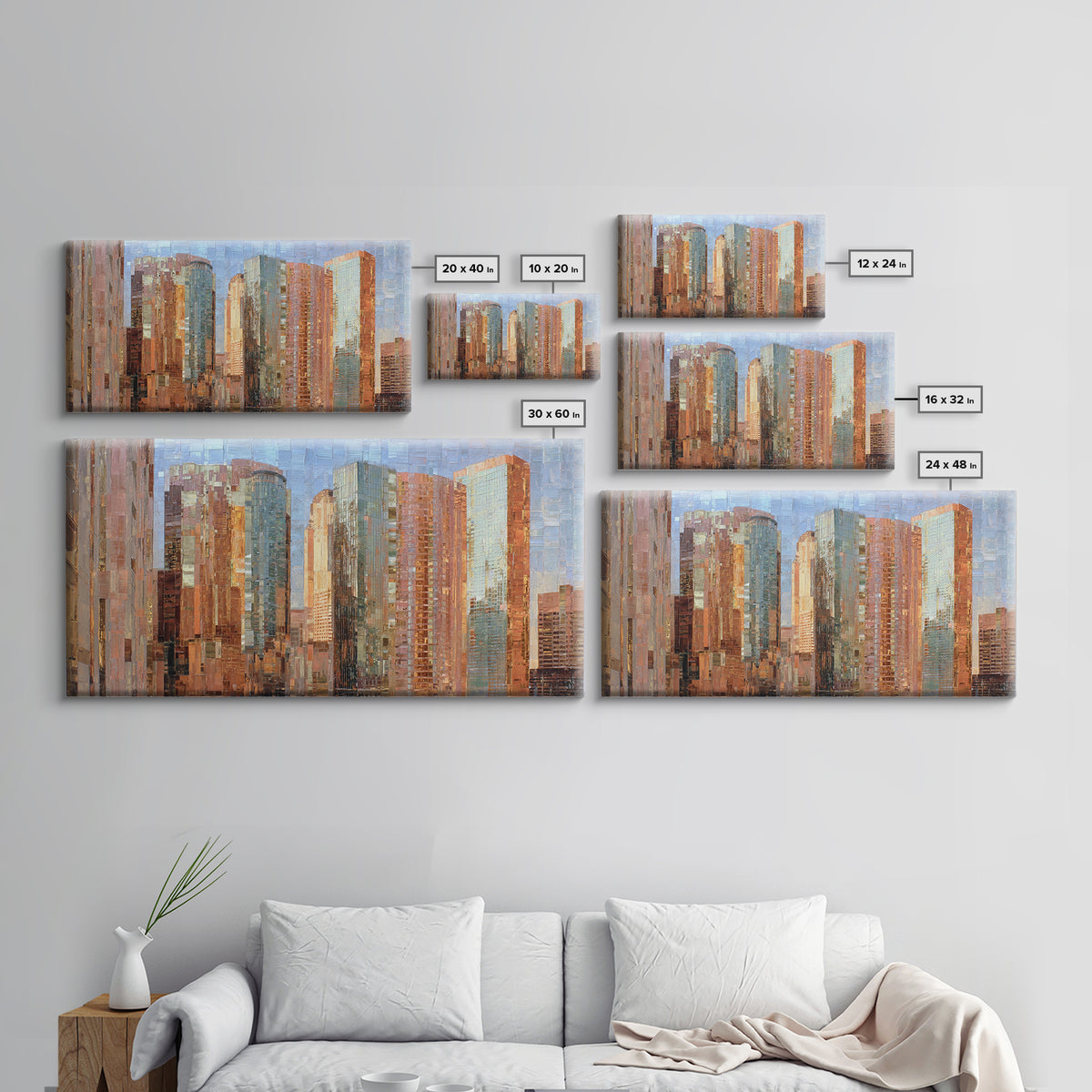 Modern Skyscraper Glass Reflections Framed Canvas Print, Urban Art, Art Print, Living Room Decor, Fine Art, Urban, Oil Painting, URB-2x1-10