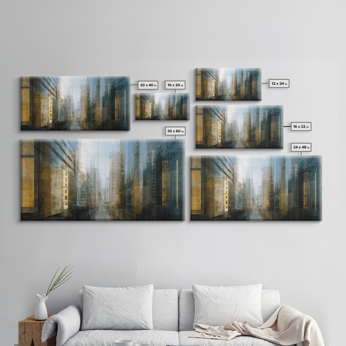 Modern Skyscraper Glass Reflections Framed Canvas Print, Urban Art, Art Print, Living Room Decor, Fine Art, Urban, Oil Painting, URB-2x1-34