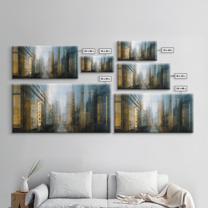 Modern Skyscraper Glass Reflections Framed Canvas Print, Urban Art, Art Print, Living Room Decor, Fine Art, Urban, Oil Painting, URB-2x1-34