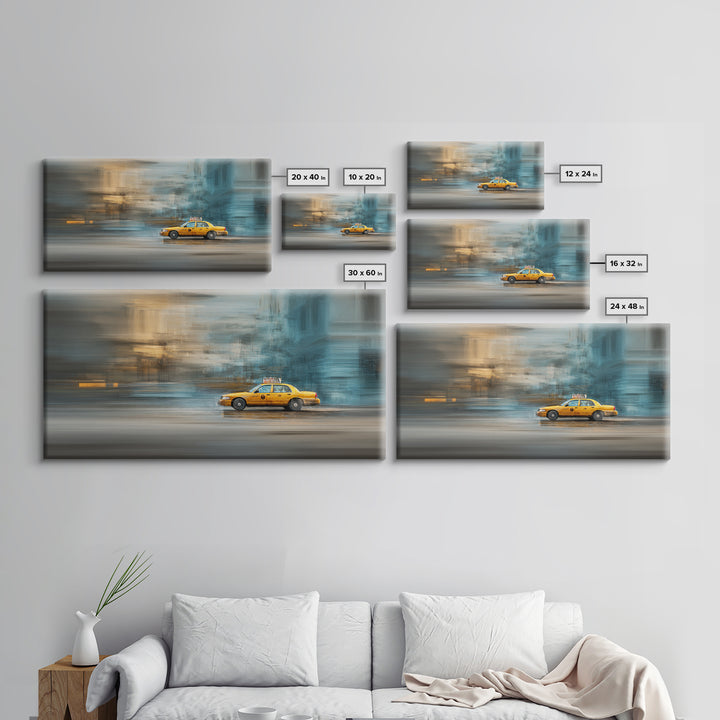 Taxi Cab Motion Blur Canvas Print, Urban Art, Black Art, Living Room Decor, Oil Painting, Urban, Canvas Painting, URB-2x1-47