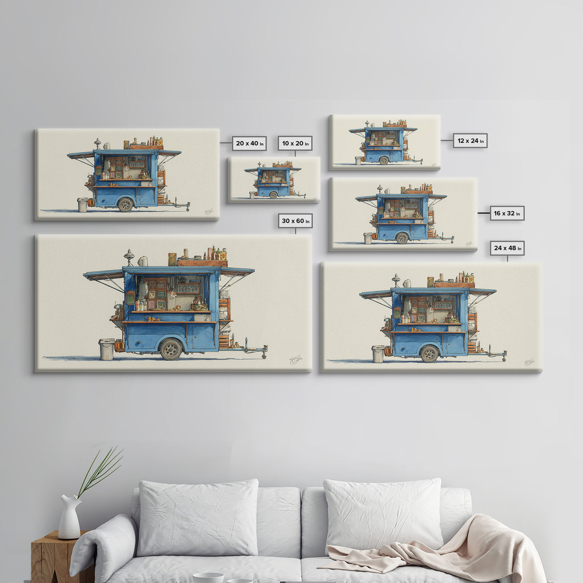 Street Food Cart Still Life Without Signage Framed Canvas Print, Urban Art, Basketball Wall Art, Living Room Decor, Urban, URB-2x1-67