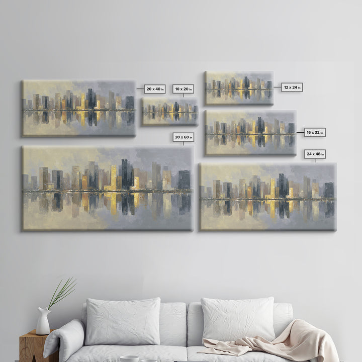 Moody City Skyline Reflected Canvas Print, Urban Art, Black Art, Living Room Decor, Abstract Art, Urban, Canvas Painting, URB-2x1-69