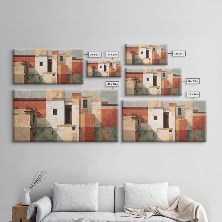 Brick Wall and Window Shadows as Geometry Canvas Print, Urban Art, Oil Painting, Living Room Decor, Urban, Black Art Prints, URB-2x1-73