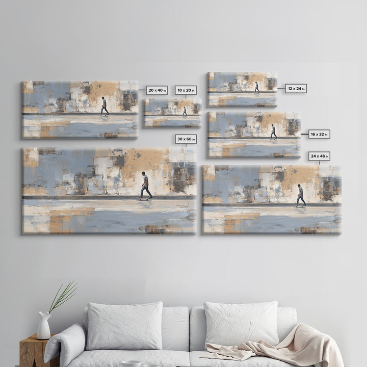 Skateboarder Crossing a Concrete Plaza Framed Canvas Print, Urban Art, Boho Decor, Living Room Decor, Fine Art, Urban, URB-2x1-75