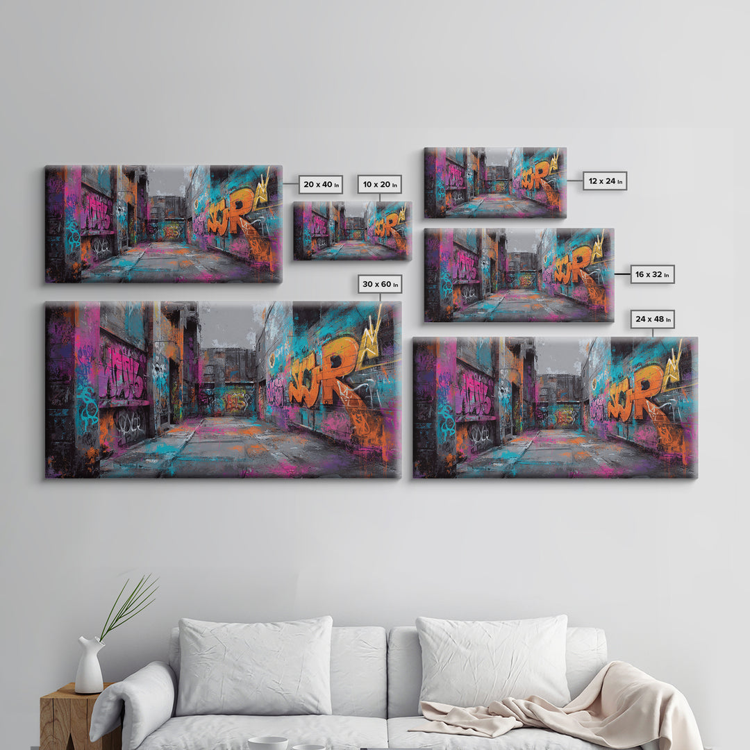 Graffiti Covered Alley Rendered as Color Collage Canvas Print, Urban Art, Afrocentric Wall Art, Living Room Decor, Urban, URB-2x1-79