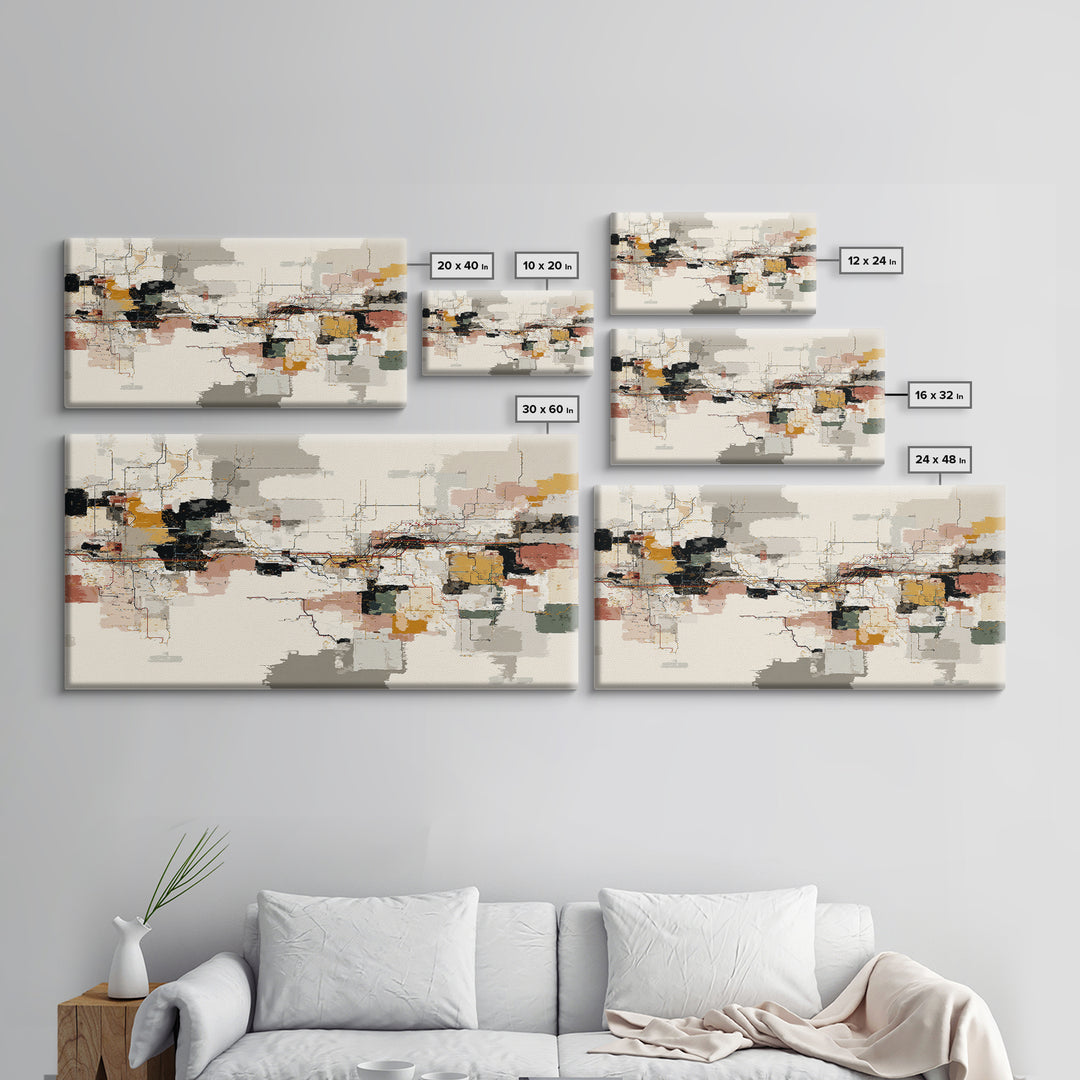Abstract Subway Map Lines Without Labels Framed Canvas Print, Urban Art, Book Shelf Decor, Living Room Decor, Fine Art, Urban, URB-2x1-96