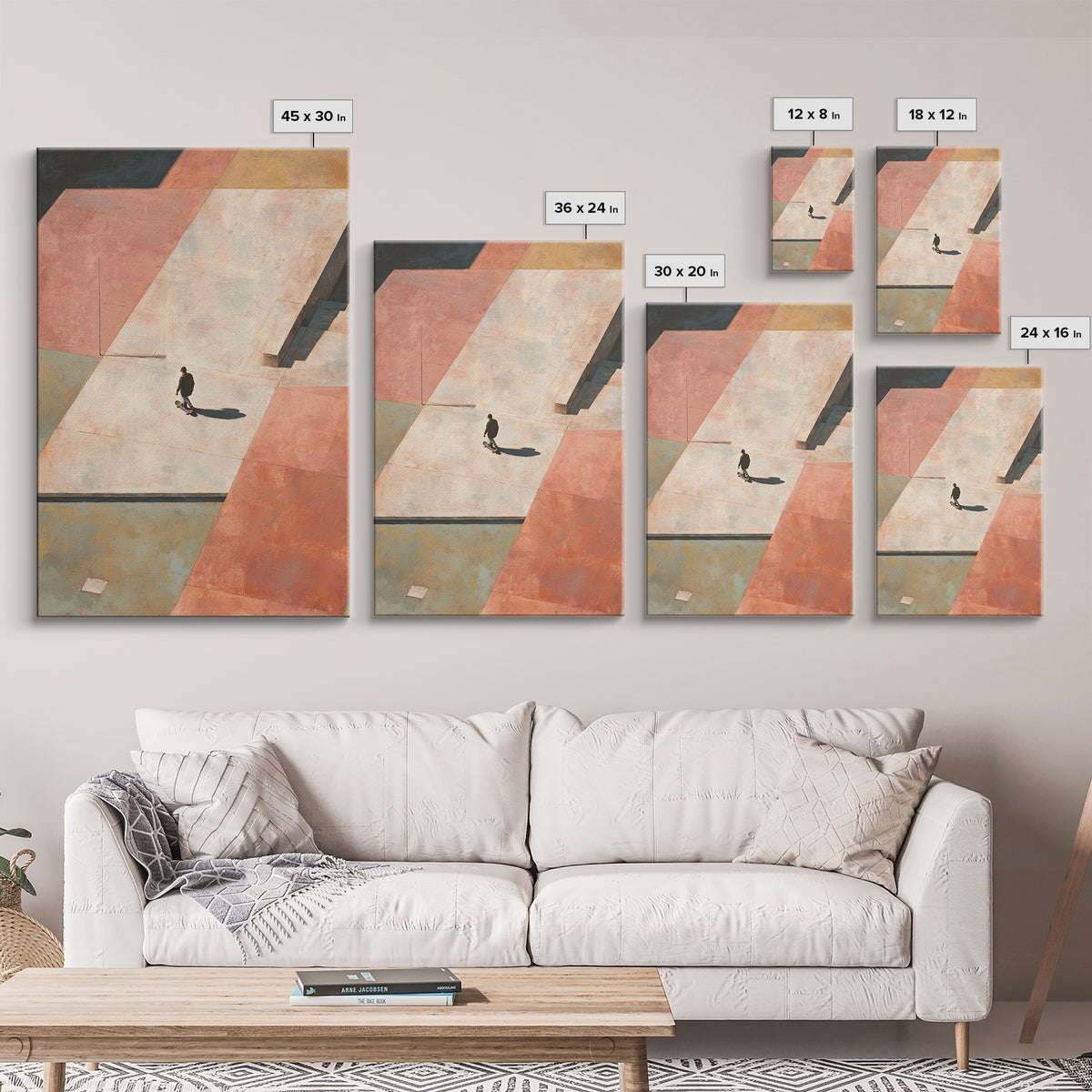 Skateboarder Crossing a Concrete Plaza Canvas Print, Urban Art, Minimalist Decor, Living Room Decor, Fine Art, Urban, URB-2x3-39