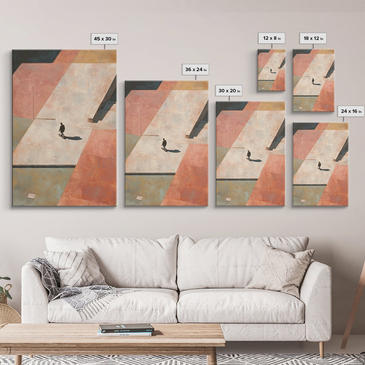 Skateboarder Crossing a Concrete Plaza Canvas Print, Urban Art, Minimalist Decor, Living Room Decor, Fine Art, Urban, URB-2x3-39