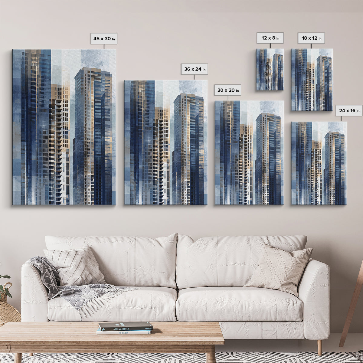 Modern Skyscraper Glass Reflections Framed Canvas Print, Urban Art, Textured Painting, Living Room Decor, Fine Art, Urban, URB-2x3-46