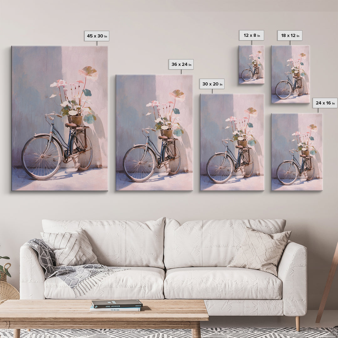 Bicycle Locked to Post Framed Canvas Print, Urban Art, Wall Art, Living Room Decor, Fine Art, Urban, Printable Art, URB-2x3-47