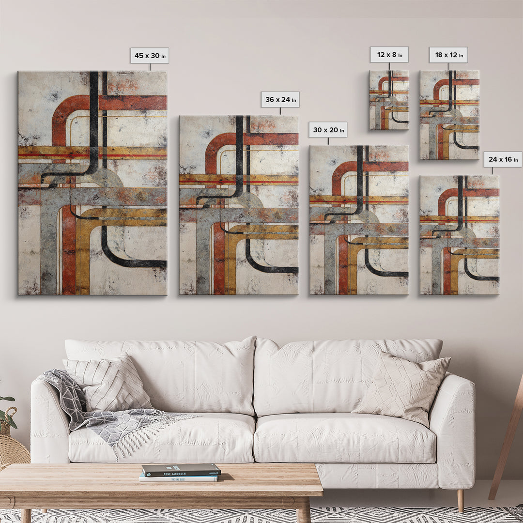 Abstract Subway Map Lines Without Labels Framed Canvas Print, Urban Art, Wall Art, Living Room Decor, Abstract Art, Urban, URB-2x3-60