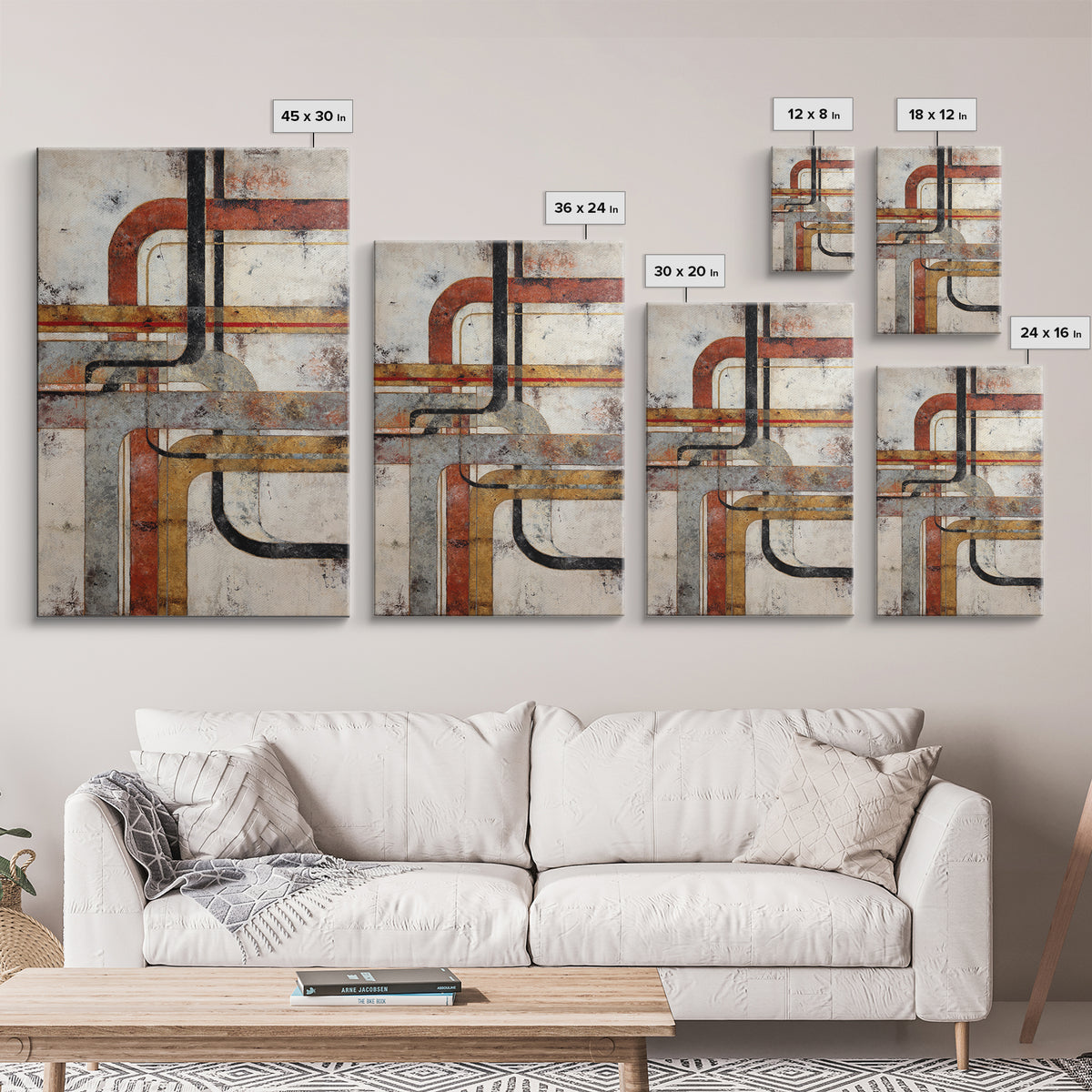 Abstract Subway Map Lines Without Labels Framed Canvas Print, Urban Art, Wall Art, Living Room Decor, Abstract Art, Urban, URB-2x3-60