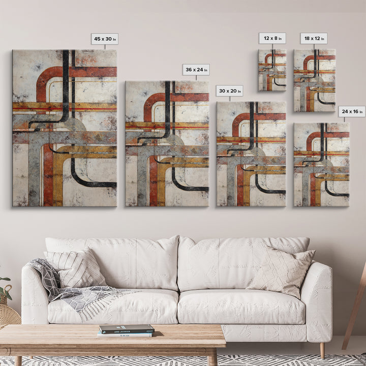 Abstract Subway Map Lines Without Labels Framed Canvas Print, Urban Art, Wall Art, Living Room Decor, Abstract Art, Urban, URB-2x3-60