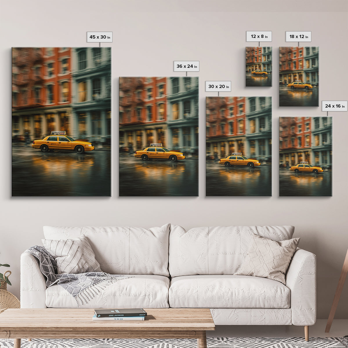 Taxi Cab Motion Blur Framed Canvas Print, Urban Art, Modern Wall Art, Living Room Decor, Abstract Art, Urban, Pop Art, URB-2x3-83