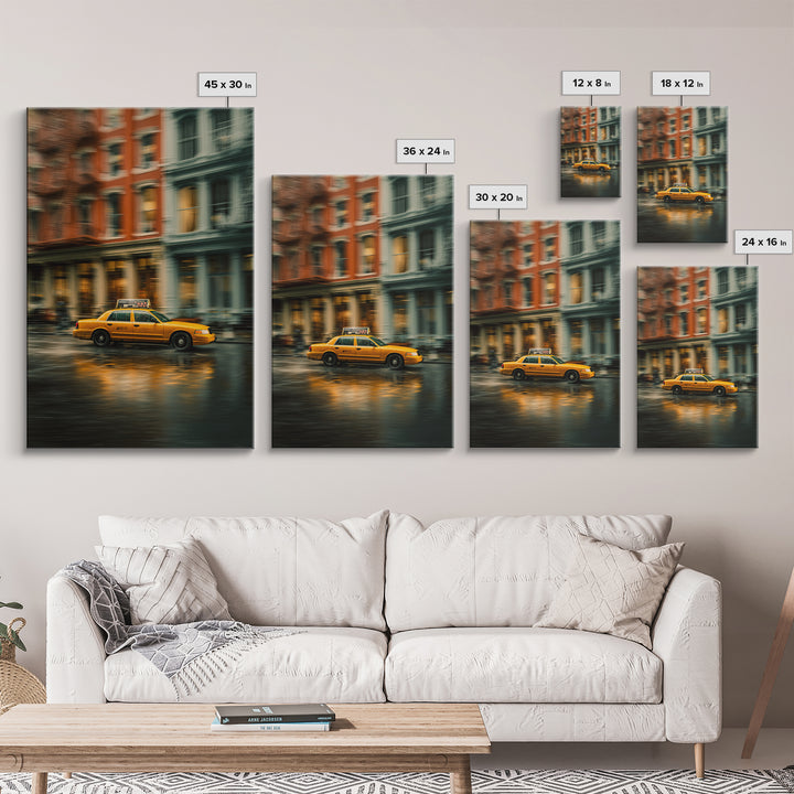 Taxi Cab Motion Blur Framed Canvas Print, Urban Art, Modern Wall Art, Living Room Decor, Abstract Art, Urban, Pop Art, URB-2x3-83