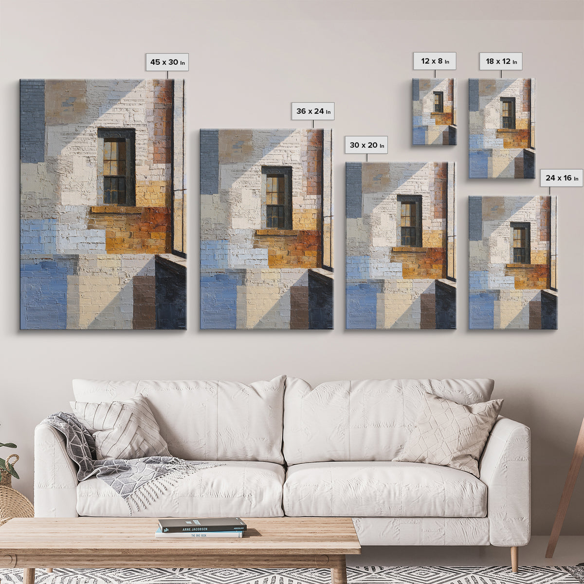 Brick Wall and Window Shadows as Geometry Framed Canvas Print, Urban Art, Modern Wall Art, Living Room Decor, Fine Art, Urban, URB-2x3-85
