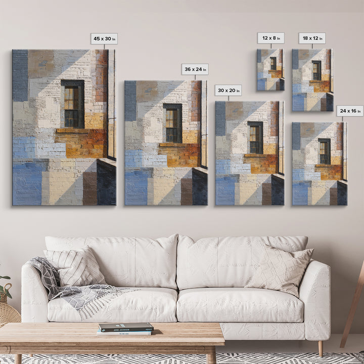 Brick Wall and Window Shadows as Geometry Framed Canvas Print, Urban Art, Modern Wall Art, Living Room Decor, Fine Art, Urban, URB-2x3-85