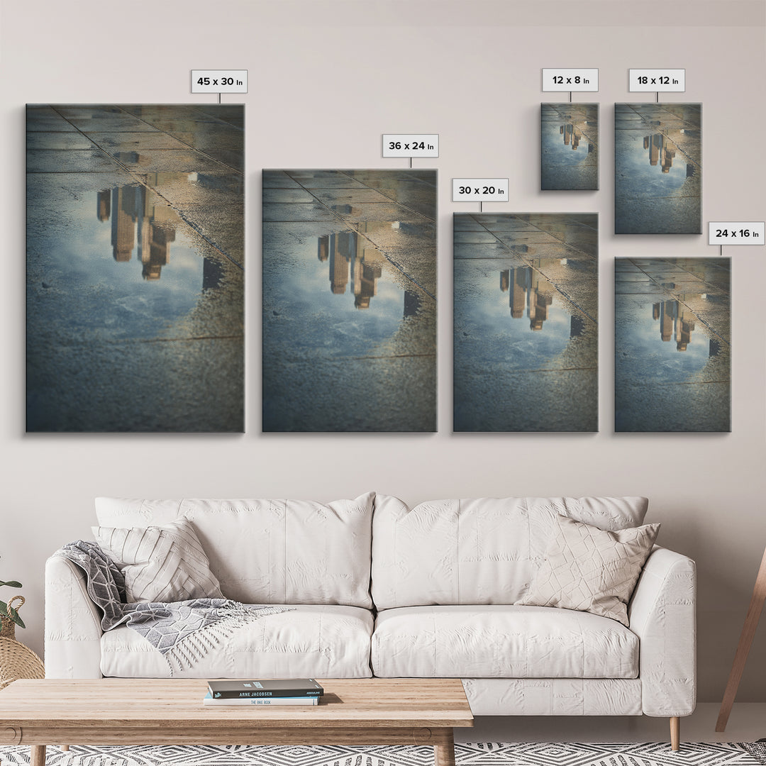Moody City Skyline Reflected Canvas Print, Urban Art, Poster, Living Room Decor, Abstract Art, Urban, Modern Wall Art, URB-2x3-9