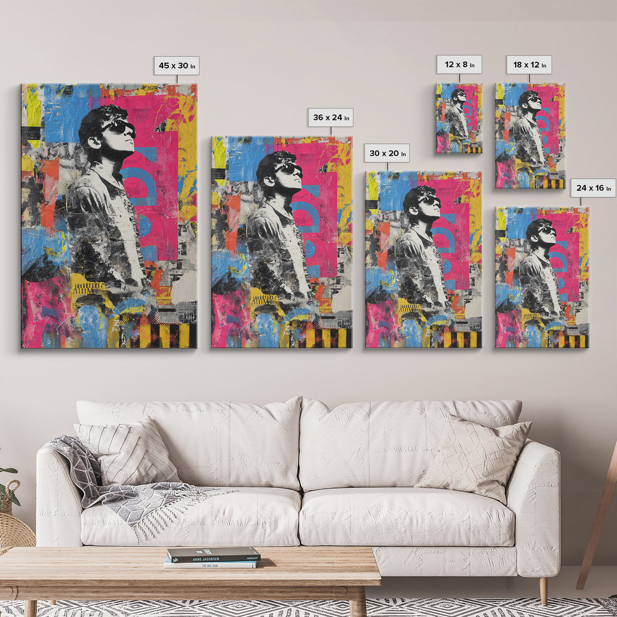 Graffiti Covered Alley Rendered as Color Collage Canvas Print, Urban Art, Black Wall Art, Living Room Decor, Fine Art, Urban, URB-2x3-91