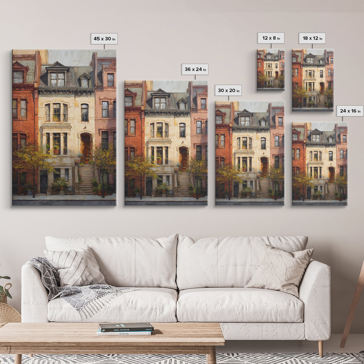Brownstone Row in Soft Morning Light Framed Canvas Print, Urban Art, Gallery Decor, Living Room Decor, Abstract Art, Urban, URB-2x3-92