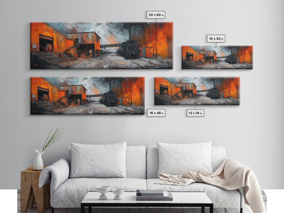 Industrial Rail Tracks Leading into City Canvas Print, Urban Art, Queer Art, Living Room Decor, Fine Art, Urban, URB-3x1-14
