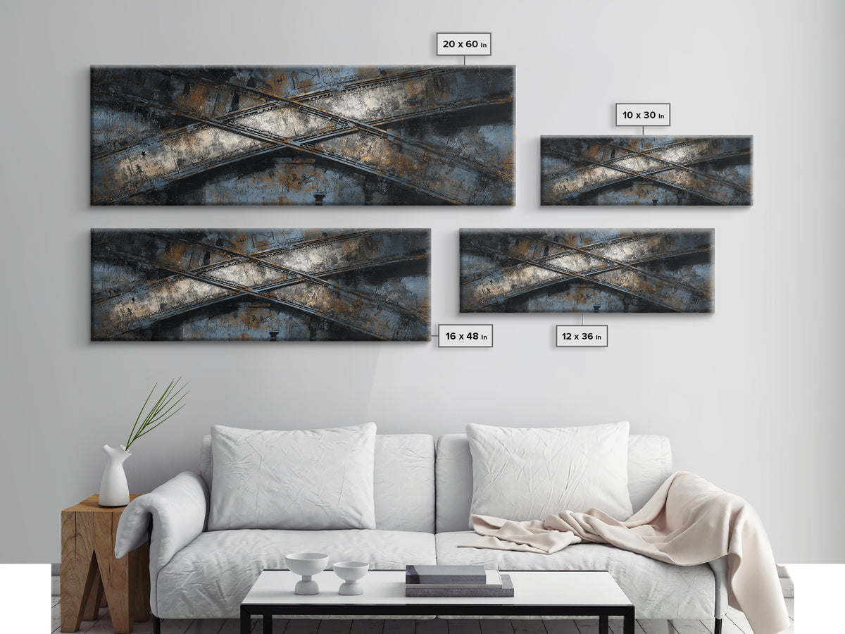 Industrial Rail Tracks Leading into City Canvas Print, Urban Art, Art Deco, Living Room Decor, Urban, Book Shelf Decor, URB-3x1-38