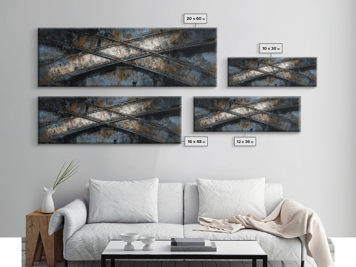 Industrial Rail Tracks Leading into City Canvas Print, Urban Art, Art Deco, Living Room Decor, Urban, Book Shelf Decor, URB-3x1-38