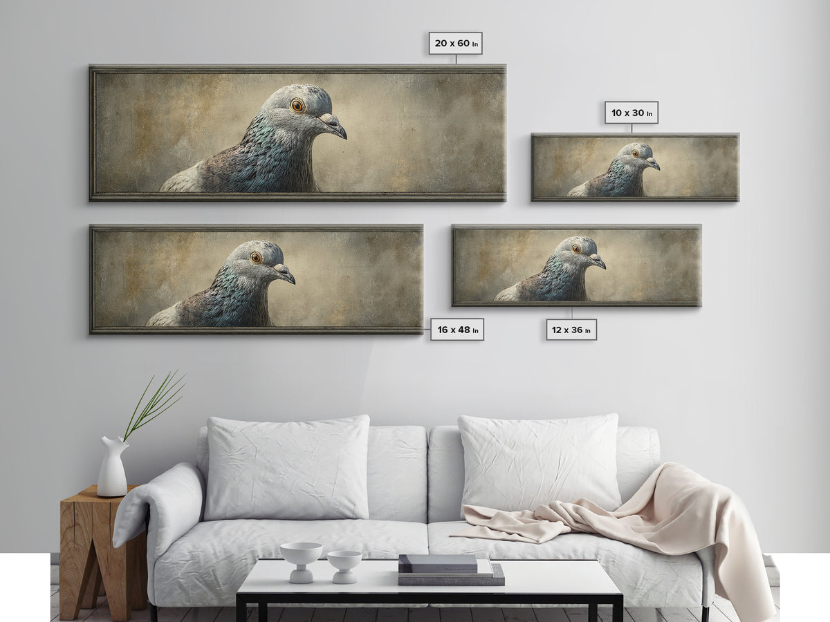 Urban Pigeon Portrait Framed Canvas Print, Urban Art, Wall Art, Living Room Decor, Fine Art, Urban, Printable Art, URB-3x1-72