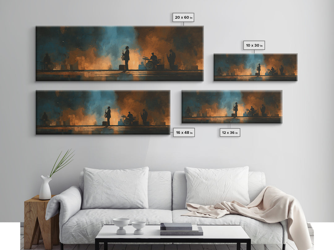 Urban Jazz Musician Silhouette Canvas Print, Urban Art, Poster, Living Room Decor, Urban, Modern Wall Art, Black Wall Art, URB-3x1-80