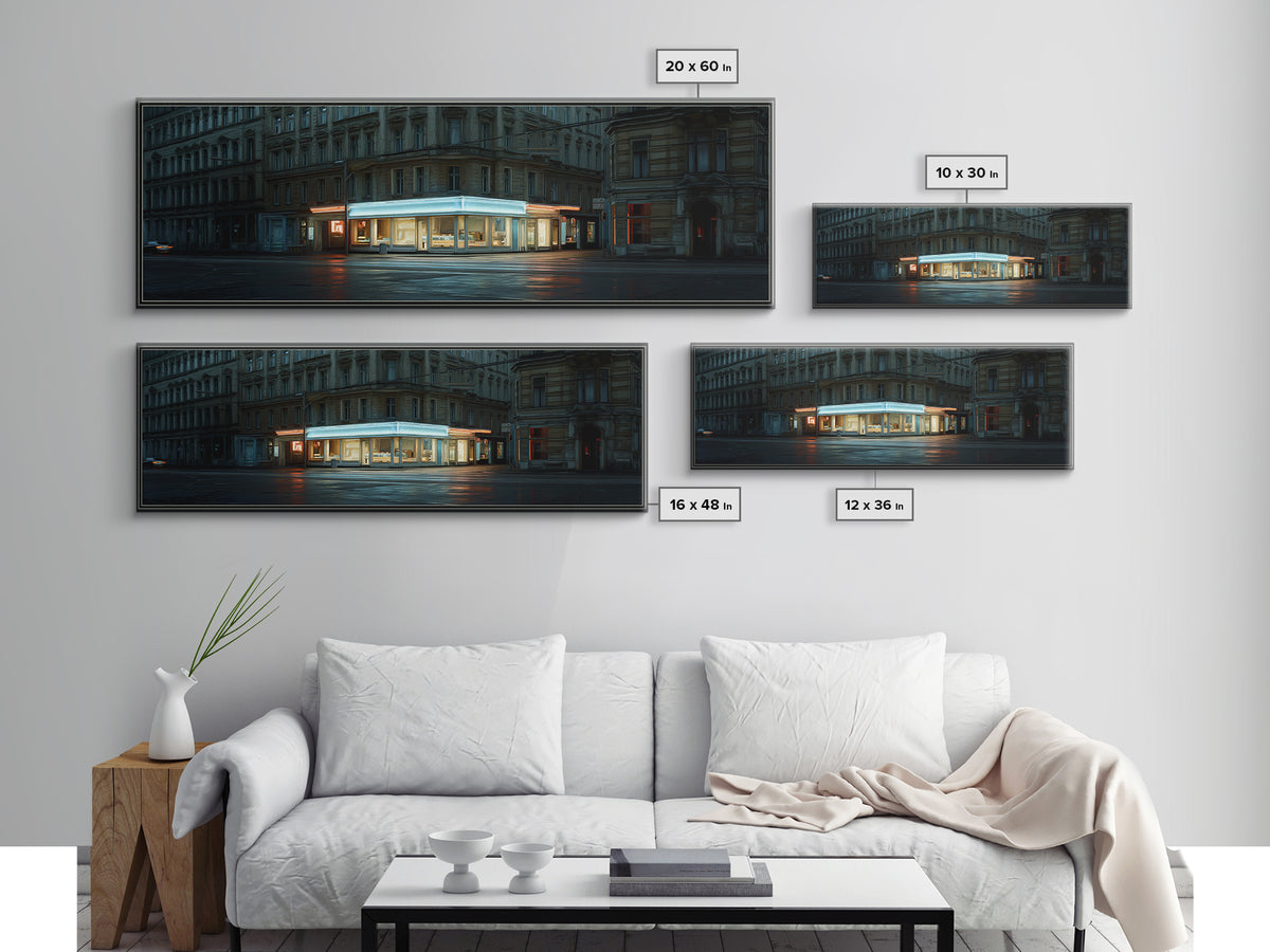 Neon Sign Glow Reflected on Black Street Canvas Print, Urban Art, Modern Art, Living Room Decor, Fine Art, Urban, Gay Art, URB-3x1-94