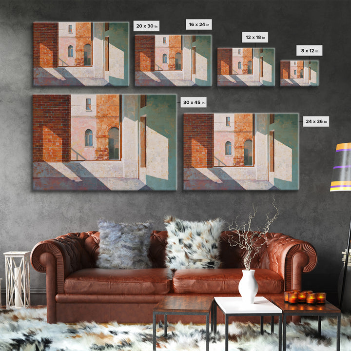 Brick Wall and Window Shadows as Geometry Canvas Print, Urban Art, Book Shelf Decor, Living Room Decor, Fine Art, Urban, URB-3x2-33