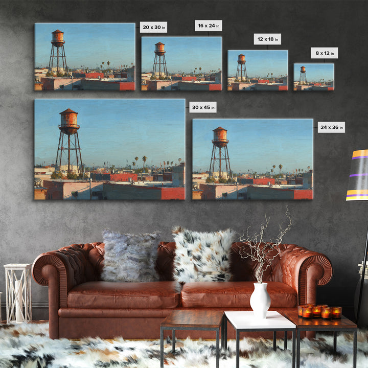 Rooftop Water Tower Canvas Print, Urban Art, Black Woman Art, Living Room Decor, Oil Painting, Urban, Fine Art Print, URB-3x2-61