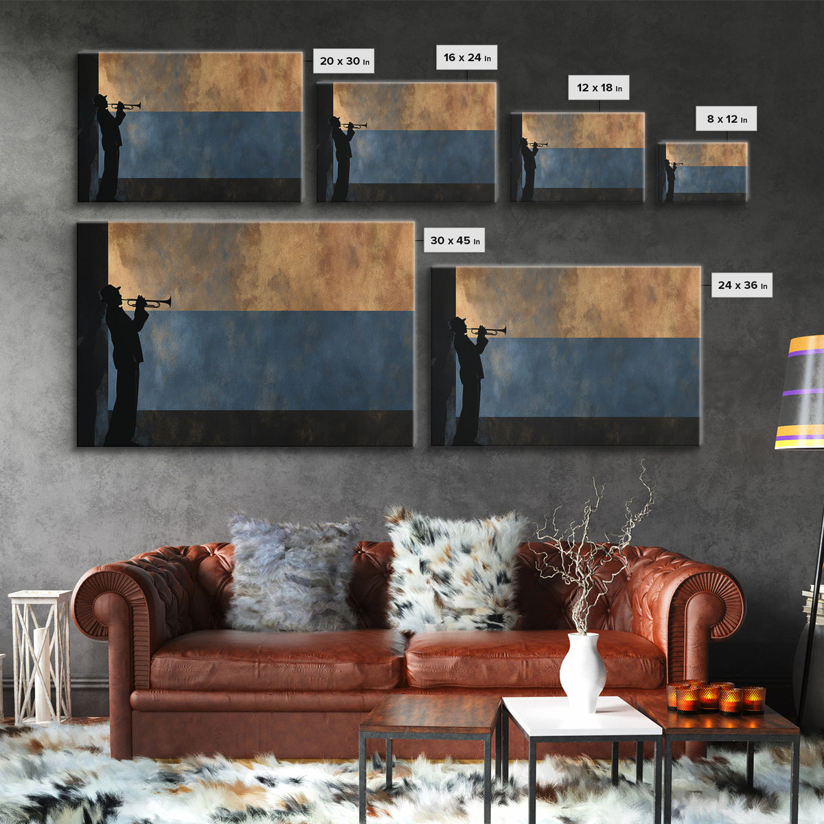 Urban Jazz Musician Silhouette Canvas Print, Urban Art, Neutral Decor, Living Room Decor, Fine Art, Urban, Wall Art, Home Decor, URB-3x2-68