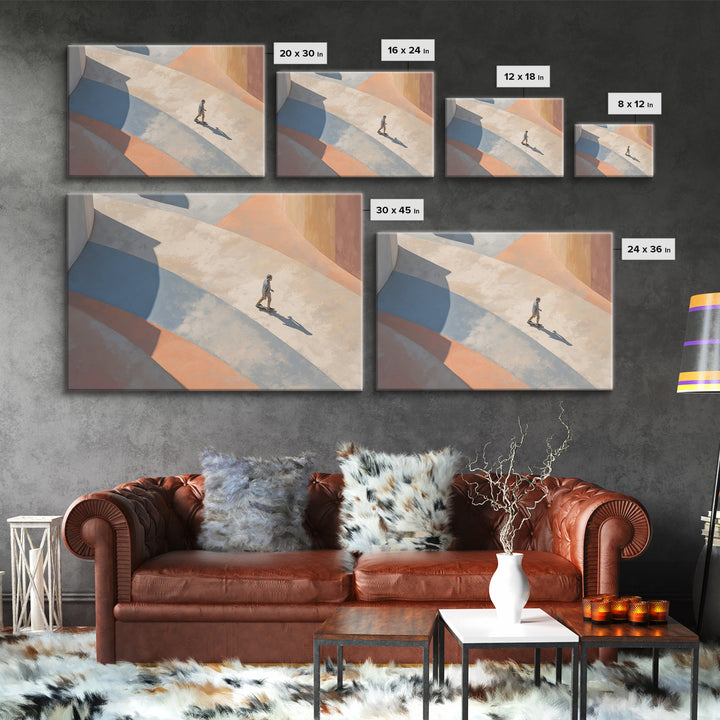 Skateboarder Crossing a Concrete Plaza Canvas Print, Urban Art, Wall Art, Living Room Decor, Fine Art, Urban, Digital Print, URB-3x2-83