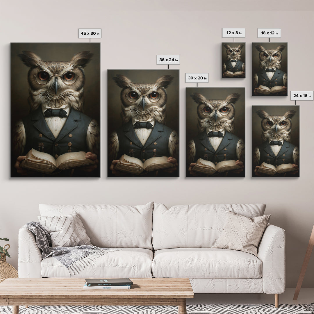 Owl Scholar, Victorian Animal Portrait, Halloween Art, Gothic Whimsy Decor, Anthropomorphic Costume Art
