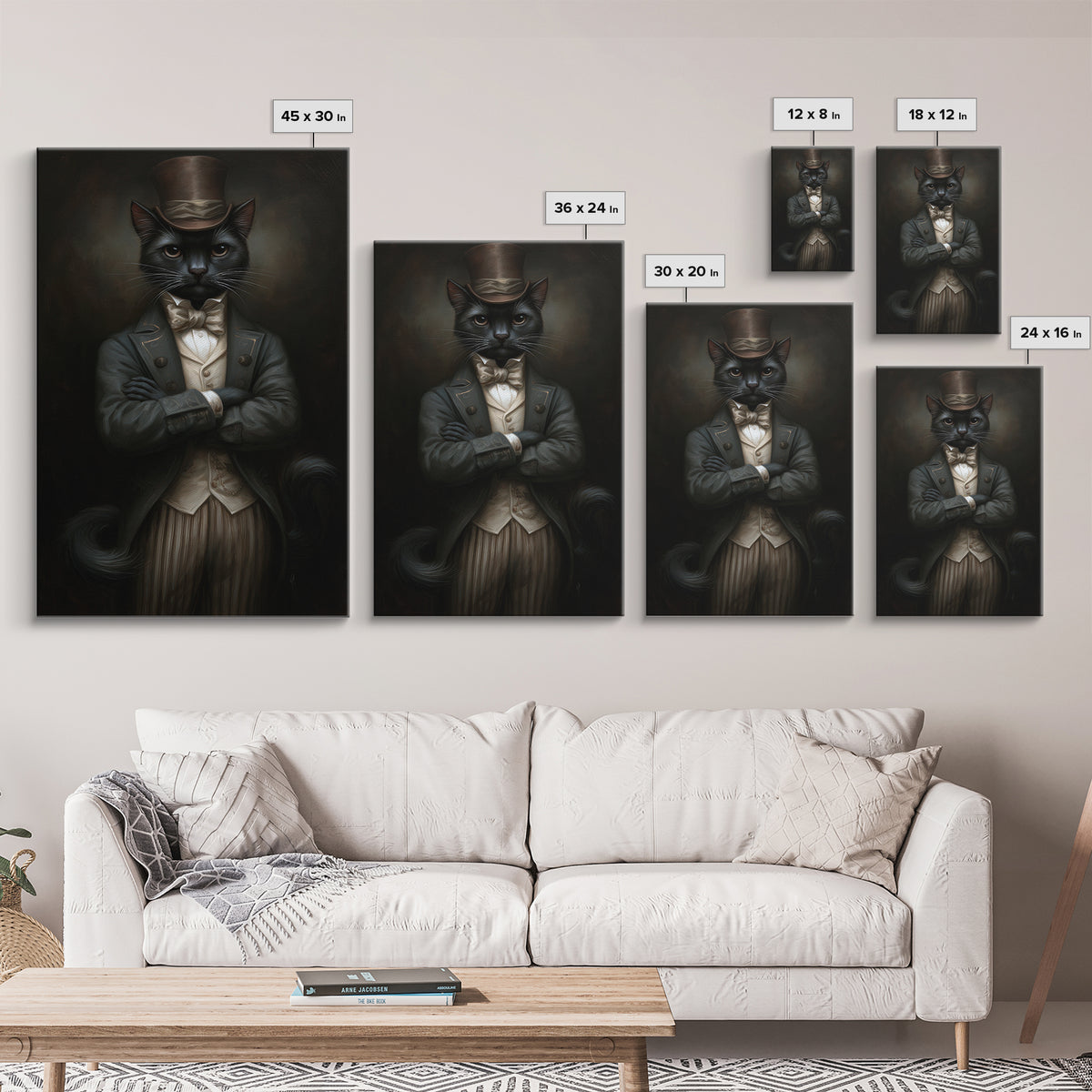 Black Cat Magician, Victorian Animal Portrait, Halloween Art, Gothic Whimsy Decor, Anthropomorphic Costume Art