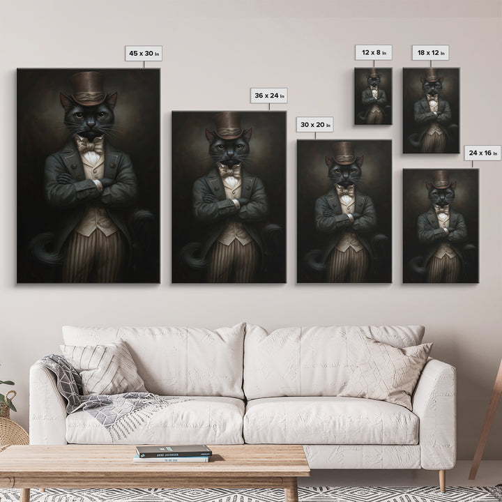 Black Cat Magician, Victorian Animal Portrait, Halloween Art, Gothic Whimsy Decor, Anthropomorphic Costume Art
