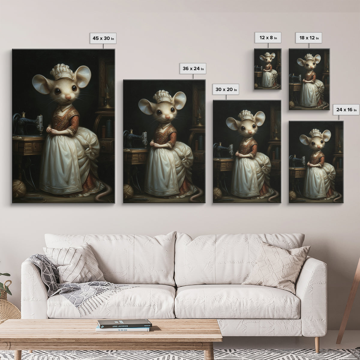 Mouse Seamstress, Victorian Animal Portrait, Halloween Art, Gothic Whimsy Decor, Anthropomorphic Costume Art