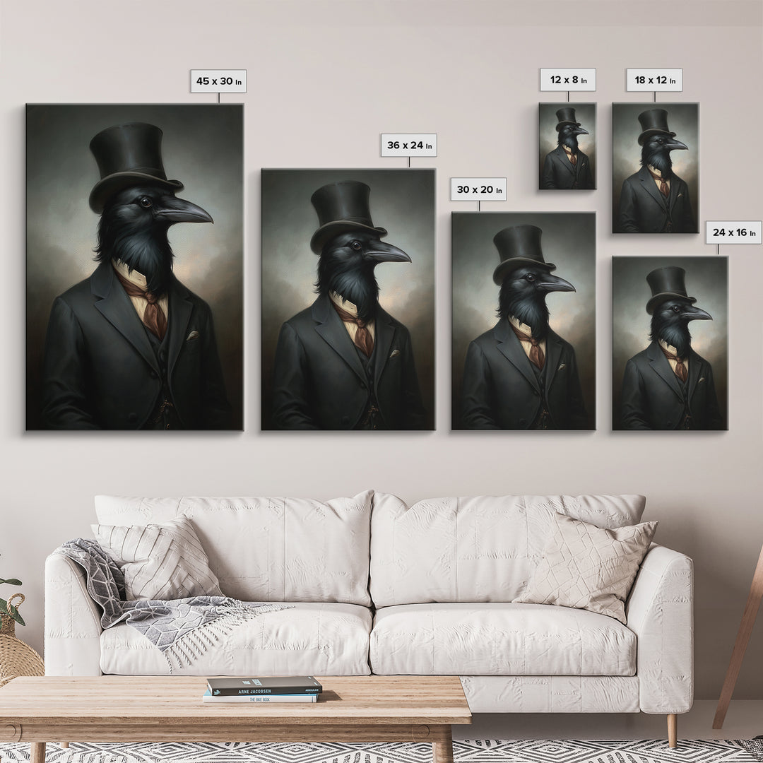 Crow Undertaker, Victorian Animal Portrait, Halloween Art, Gothic Whimsy Decor, Anthropomorphic Costume Art