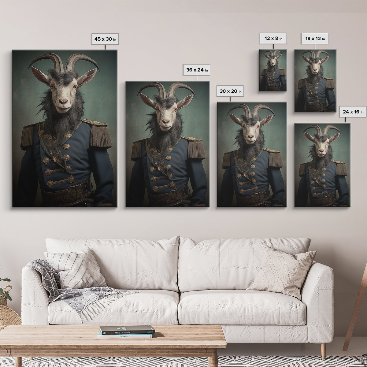 Goat Colonel, Victorian Animal Portrait, Halloween Art, Gothic Whimsy Decor, Anthropomorphic Costume Art