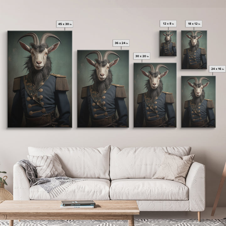 Goat Colonel, Victorian Animal Portrait, Halloween Art, Gothic Whimsy Decor, Anthropomorphic Costume Art