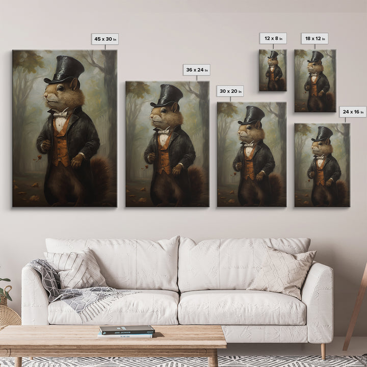 Squirrel Banker, Victorian Animal Portrait, Halloween Art, Gothic Whimsy Decor, Anthropomorphic Costume Art