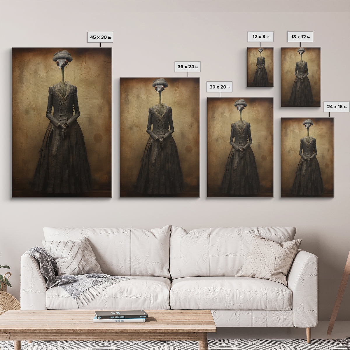 Crane Governess, Victorian Animal Portrait, Halloween Art, Gothic Whimsy Decor, Anthropomorphic Costume Art
