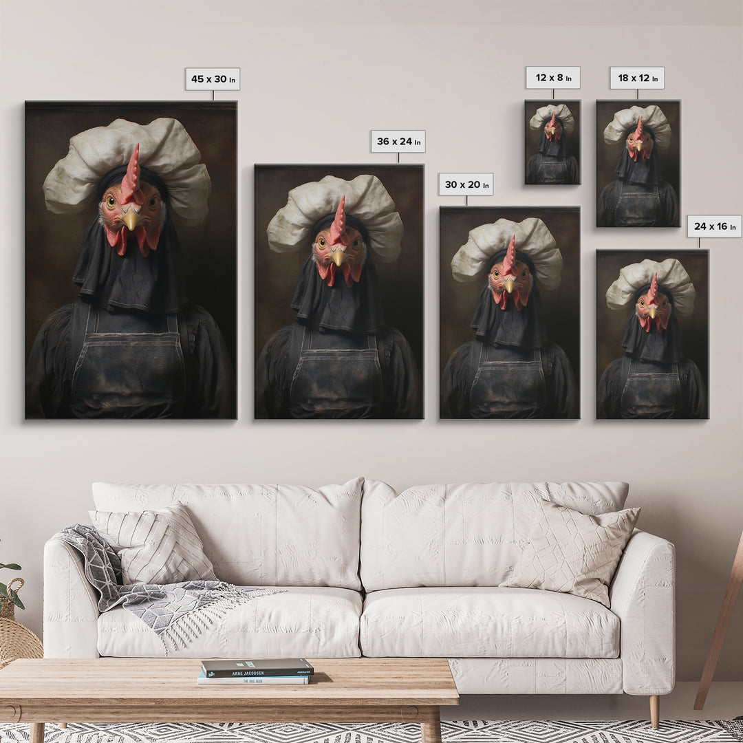 Chicken Housekeeper, Victorian Animal Portrait, Halloween Art, Gothic Whimsy Decor, Anthropomorphic Costume Art