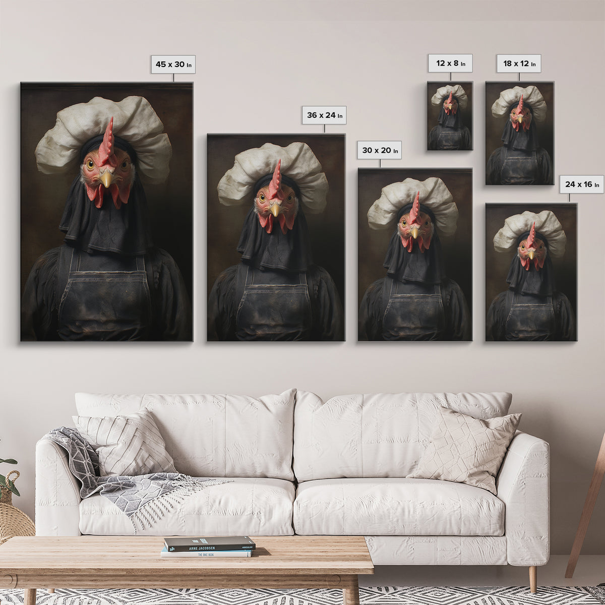Chicken Housekeeper, Victorian Animal Portrait, Halloween Art, Gothic Whimsy Decor, Anthropomorphic Costume Art