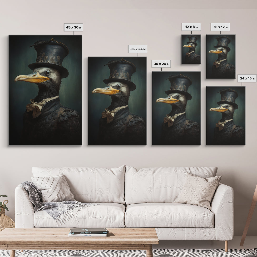 Cormorant Captain, Victorian Animal Portrait, Halloween Art, Gothic Whimsy Decor, Anthropomorphic Costume Art