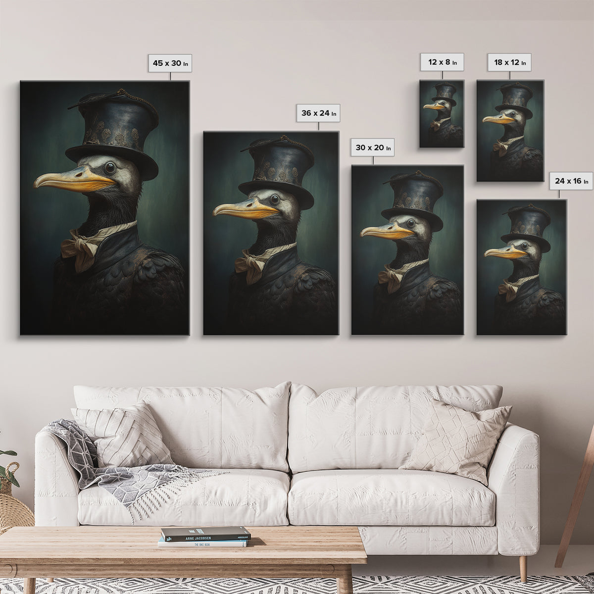Cormorant Captain, Victorian Animal Portrait, Halloween Art, Gothic Whimsy Decor, Anthropomorphic Costume Art