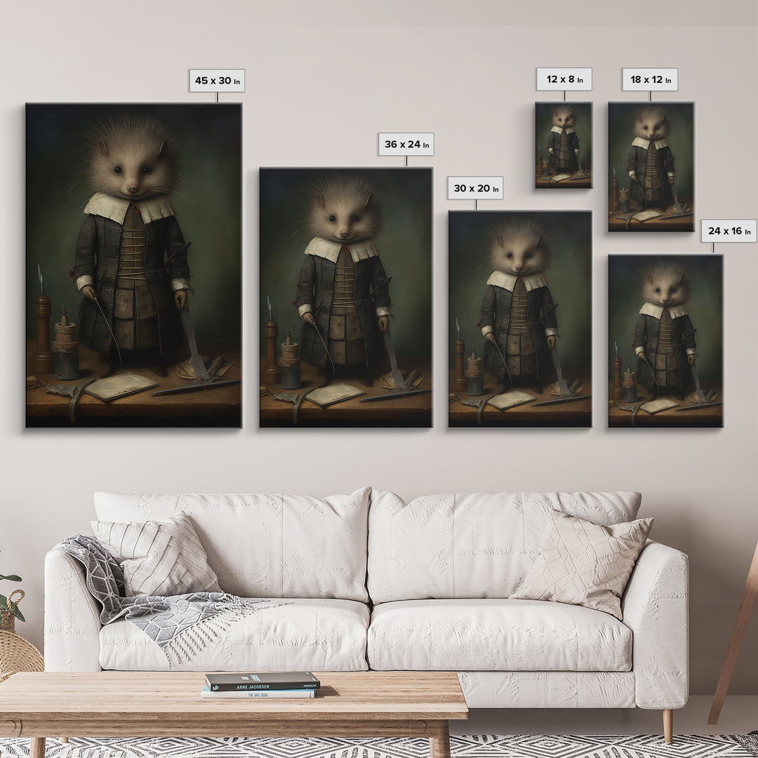 Porcupine Tailor, Victorian Animal Portrait, Halloween Art, Gothic Whimsy Decor, Anthropomorphic Costume Art