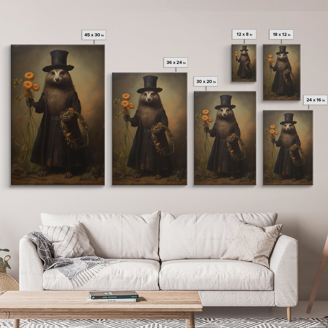 Marmot Gardener, Victorian Animal Portrait, Halloween Art, Gothic Whimsy Decor, Anthropomorphic Costume Art