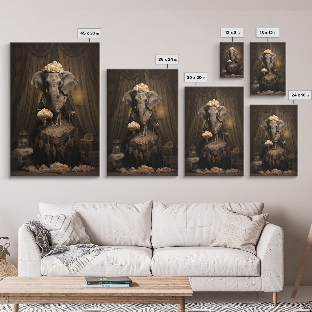 Elephant Dowager, Victorian Animal Portrait, Halloween Art, Gothic Whimsy Decor, Anthropomorphic Costume Art